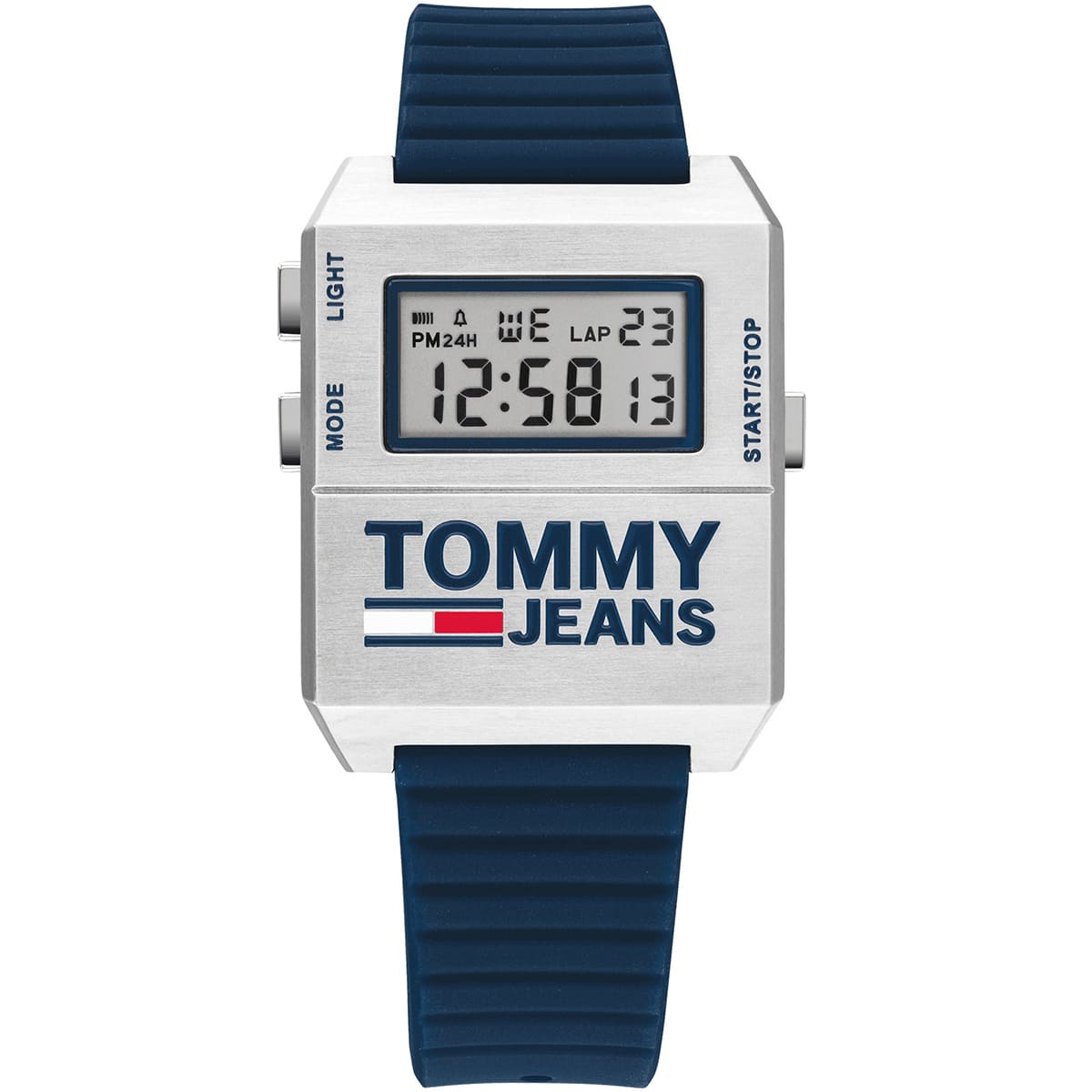 1791673-tommy-hilfiger-square-watch-men-white-dial-rubber-navy-strap-quartz-battery-digital-chronograph-jeans ساعة تومي هيلفيغر رجالي 1791673 - الصورة 1