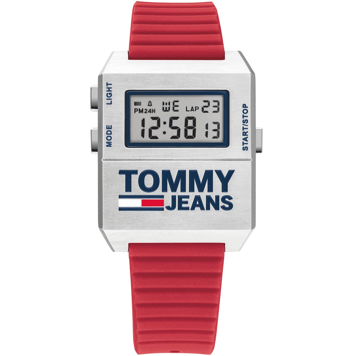 1791674-tommy-hilfiger-square-watch-men-white-dial-rubber-red-strap-quartz-battery-digital-chronograph-jeans ساعة تومي هيلفيغر رجالي 1791674 - الصورة 1