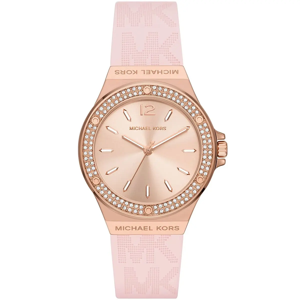 mk7282-michael-kors-watch-women-rose-gold-dial-rubber-pink-strap-quartz-battery-analog-three-hand-crystals-lennox ساعة مايكل كورس للنساء MK7282 - الصورة 1