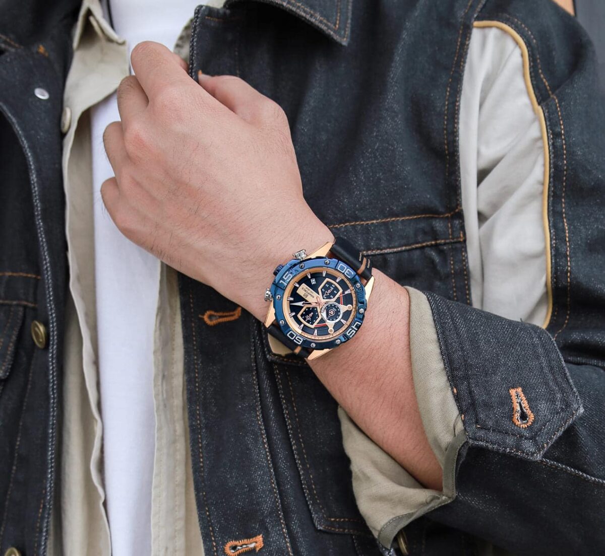 ساعة نافي فورس رجالي NF8018L-RG-BE-BE