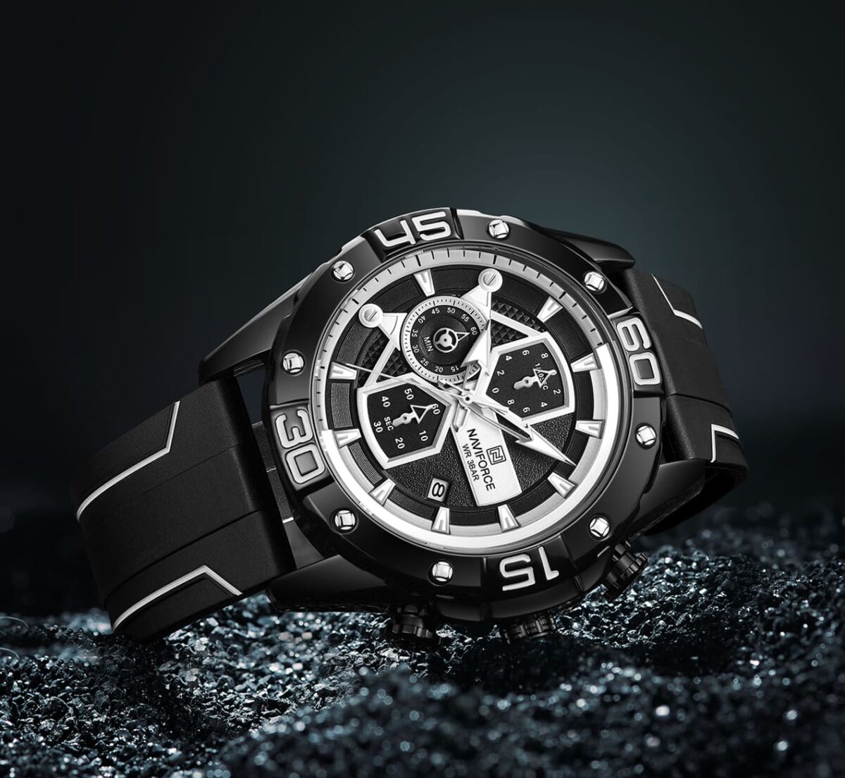 ساعة نافي فورس رجالي NF8018T-B-B-W