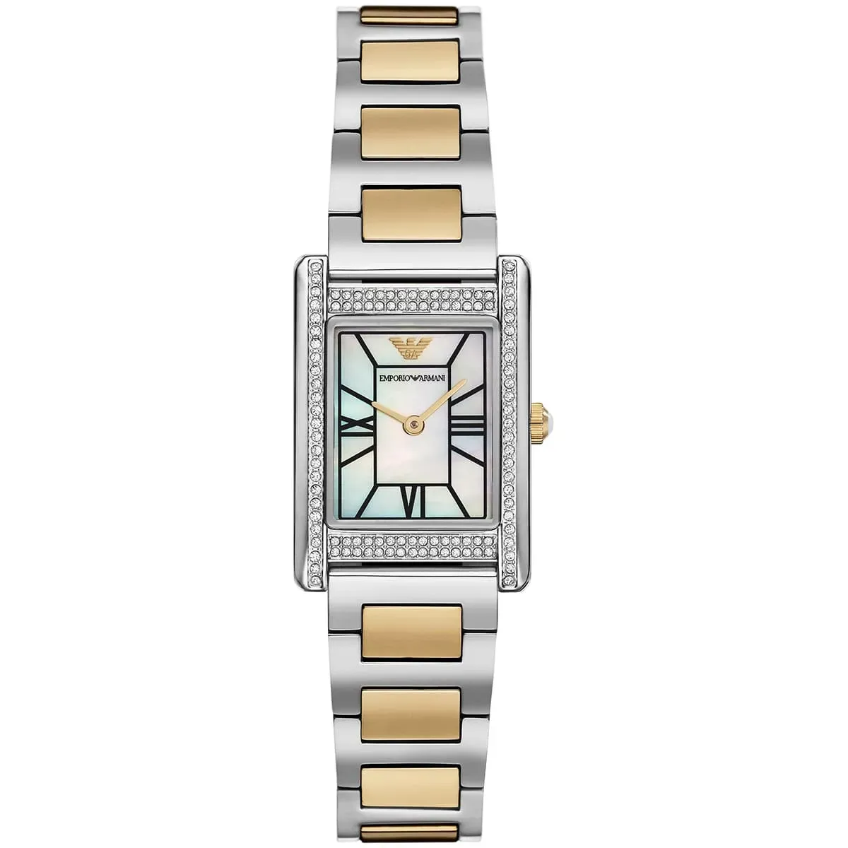 imgi_73_ar11642-emporio-armani-watch-women-mother-of-pearl-crystals-two-tone-multicolored-square-dial-metal-stainless-steel-silver-gold-strap-quartz-analog-gen ساعة امبوريو ارماني للنساء AR11642 - الصورة 1