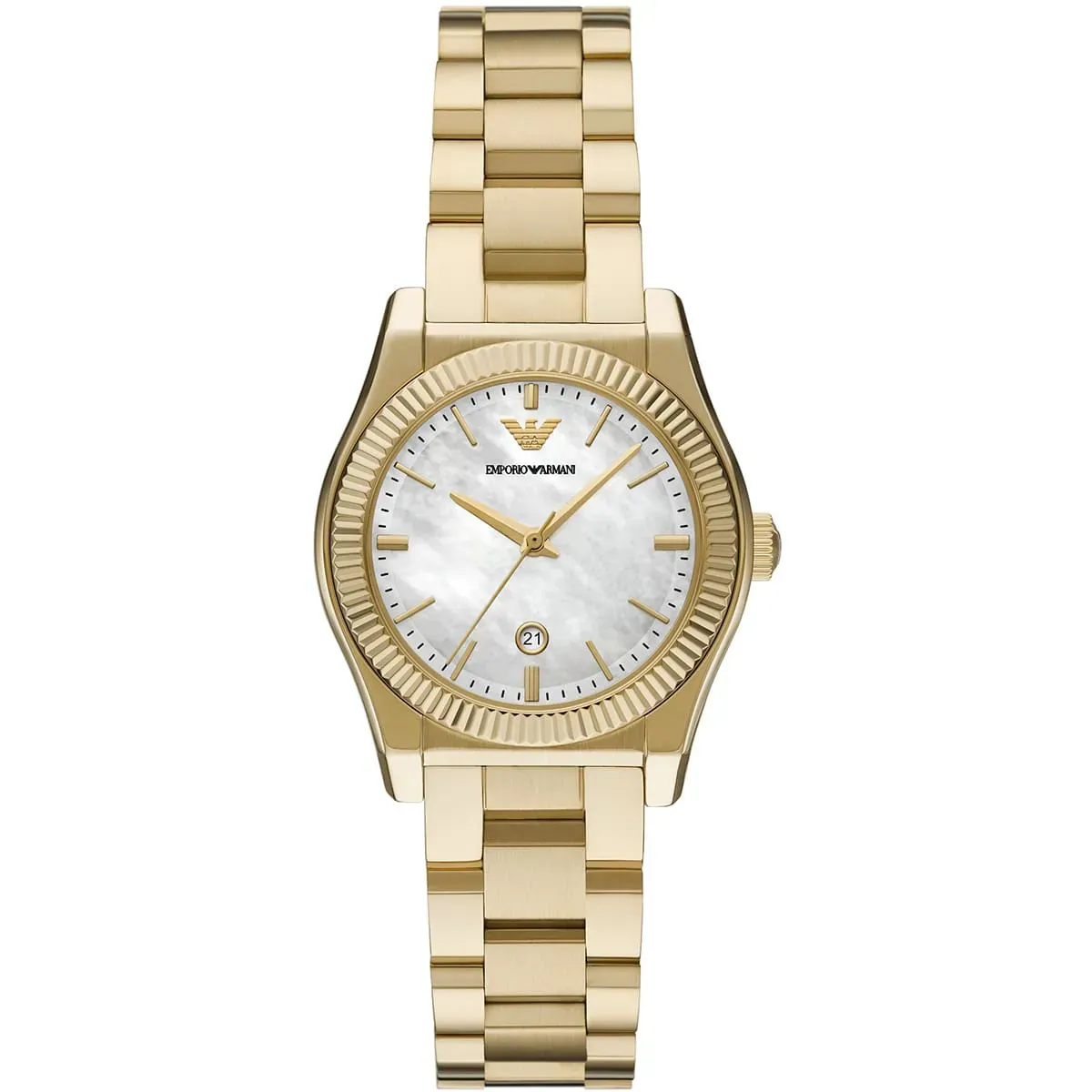 imgi_73_ar11657-emporio-armani-watch-women-mother-of-pearl-white-dial-metal-stainless-steel-gold-strap-quartz-analog-federica ساعة امبوريو ارماني للنساء AR11657 - الصورة 1
