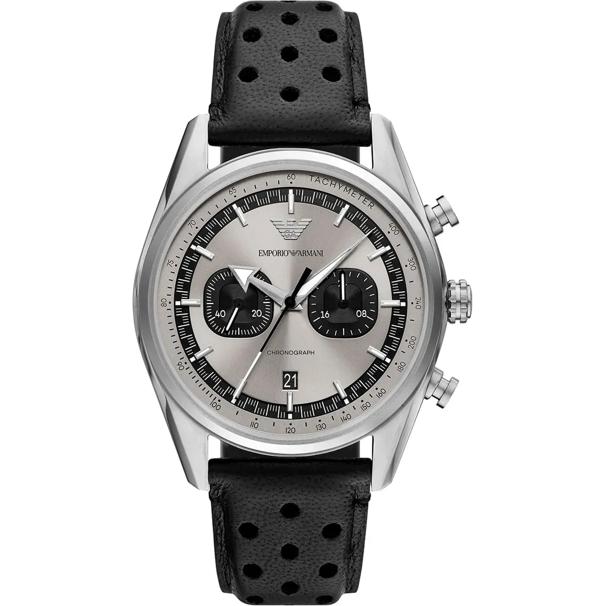 imgi_73_ar11677-emporio-armani-watch-chronograph-men-silver-dial-leather-black-strap-quartz-analog-racer ساعة امبوريو ارماني للرجال AR11677 - الصورة 1
