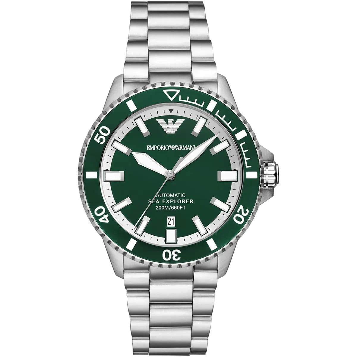 imgi_73_ar60080-emporio-armani-watch-automatic-200m-660ft-men-green-dial-metal-stainless-steel-silver-strap-analog-sea-explorer ساعة امبوريو ارماني للرجال AR60080 - الصورة 1