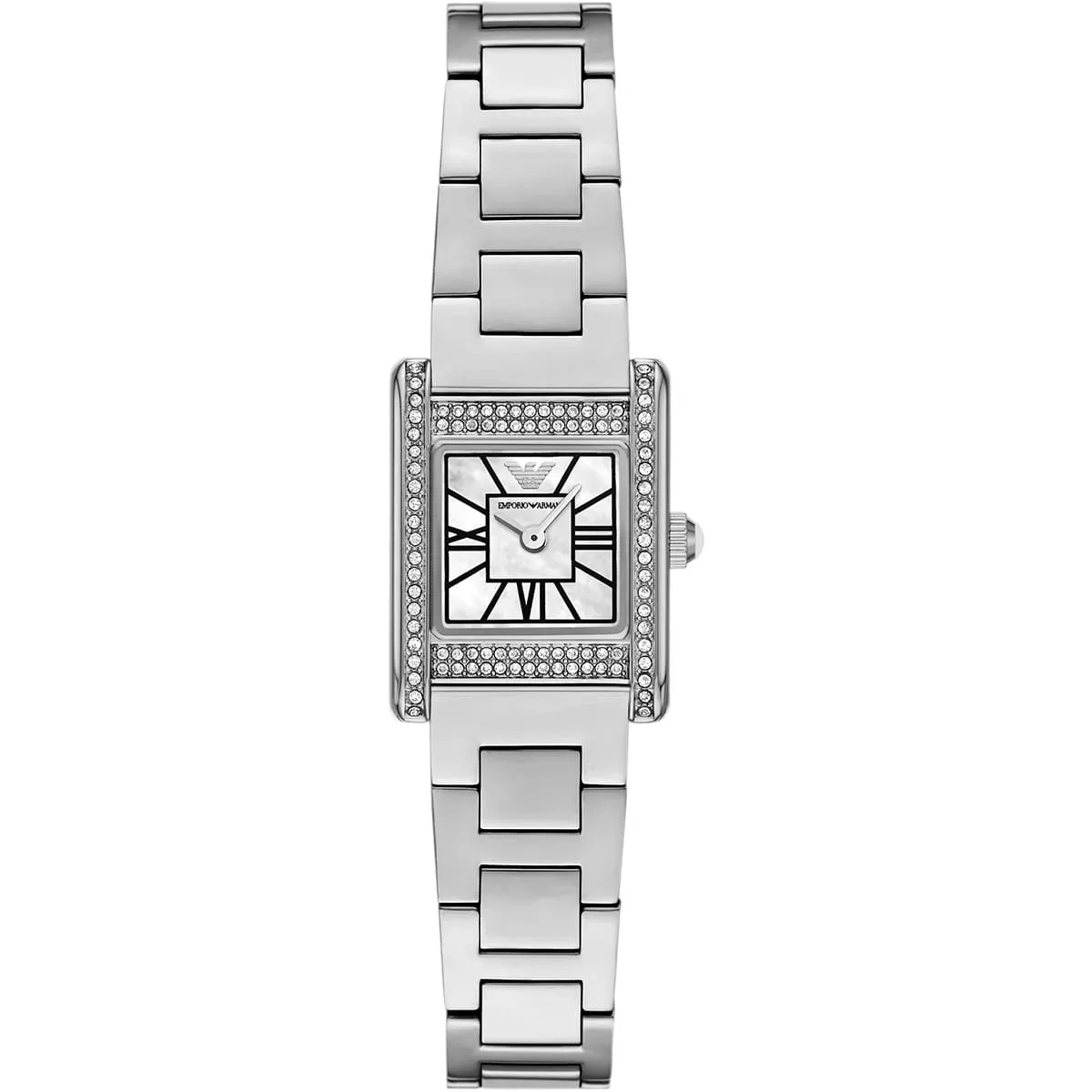 imgi_71_ar11662-emporio-armani-watch-women-crystals-mother-of-pearl-white-square-dial-metal-stainless-steel-silver-strap-quartz-analog-ganni ساعة امبوريو ارماني للنساء AR11662 - الصورة 1