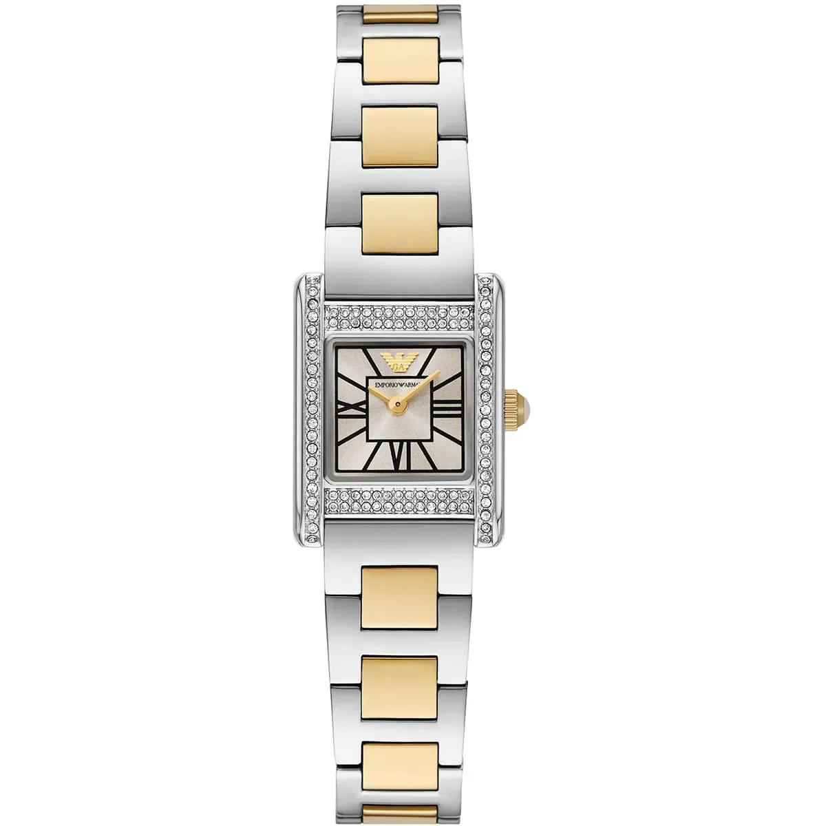 imgi_71_ar11704-emporio-armani-watch-women-two-tone-crystals-gray-square-dial-metal-stainless-steel-silver-gold-strap-quartz-analog-genni (1) ساعة امبوريو ارماني للنساء AR11704 - الصورة 1