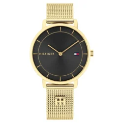 Tommy Hilfiger Women’s Gold Mesh Watch – Black Dial Elegant Slim Design | Model 1782739