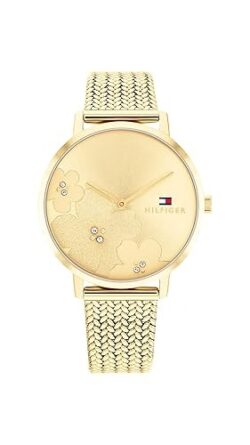 Tommy Hilfiger Women’s Champagne Dial Thin Gold & Steel Stainless Steel Mesh Watch – 1782606