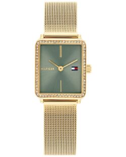 Tommy Hilfiger Women’s Gold Stainless Steel Mesh Watch – Green Dial, Crystal Accents (1782791)