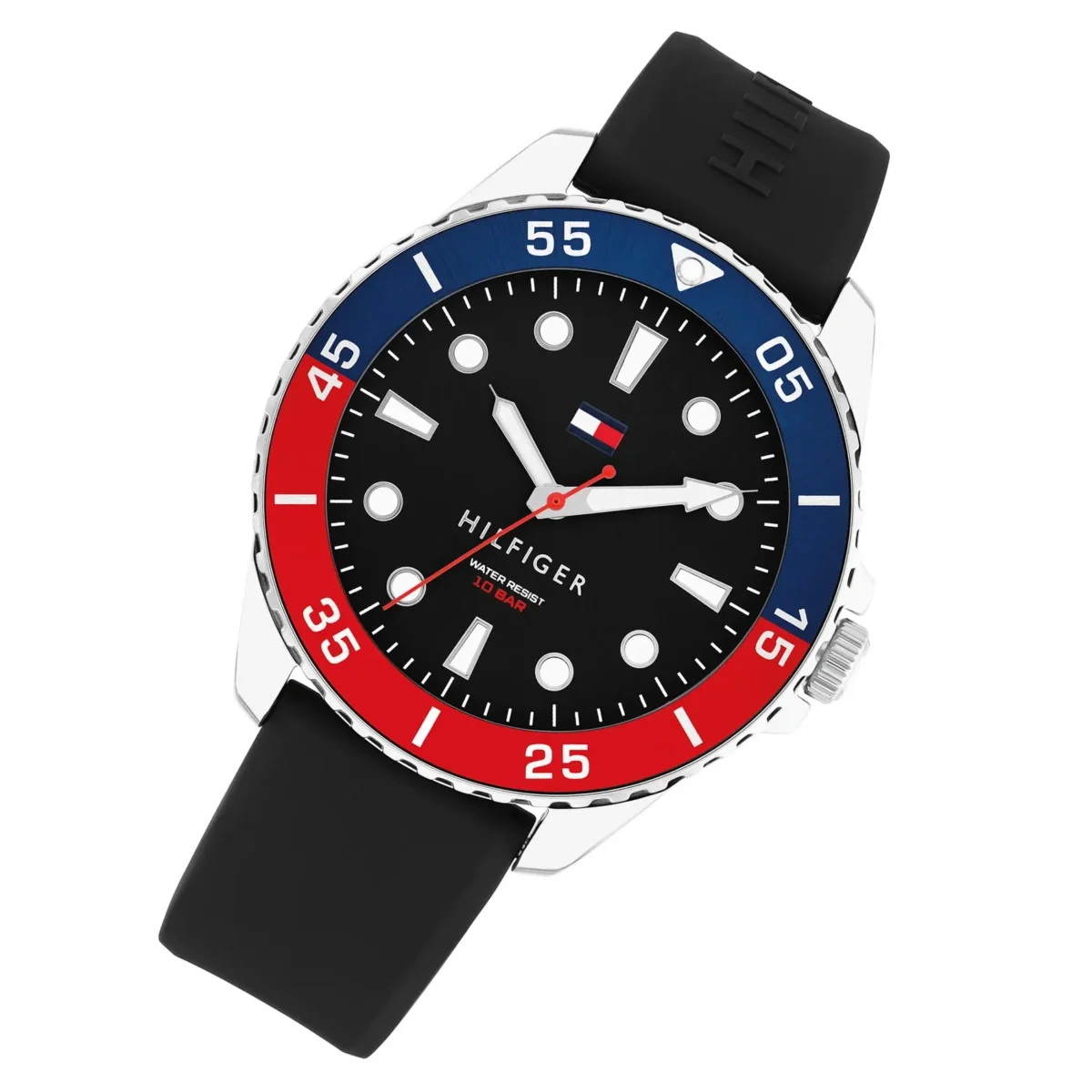 ⁦Tommy Hilfiger 1792201 Black Dial Black Silicone Strap Watch For Men⁩ - الصورة ⁦2⁩
