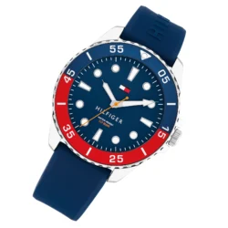 ⁦Tommy Hilfiger 1792200 Blue Dial Black Silicone Strap Watch For Men⁩ - الصورة ⁦3⁩