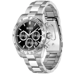 ⁦Hugo Boss Hero Men's Stainless Steel Watch 1514267 – Black Dial, Silver Strap, 43 mm⁩ - الصورة ⁦2⁩