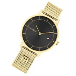 ⁦Tommy Hilfiger Women’s Gold Mesh Watch – Black Dial Elegant Slim Design | Model 1782739⁩ - الصورة ⁦2⁩