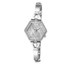 ⁦Guess GW0680L1 Women’s Silver Stainless Steel Watch – 28mm Hexagon Analog with Crystal Details⁩ - الصورة ⁦3⁩