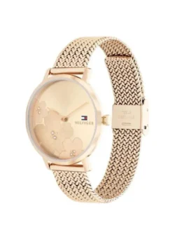 ⁦Tommy Hilfiger Women’s Rose Gold Stainless Steel Mesh Watch – Champagne Dial, Crystal Accents (1782603)⁩ - الصورة ⁦3⁩