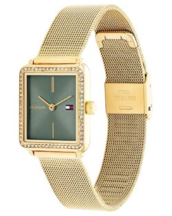 ⁦Tommy Hilfiger Women’s Gold Stainless Steel Mesh Watch – Green Dial, Crystal Accents (1782791)⁩ - الصورة ⁦2⁩
