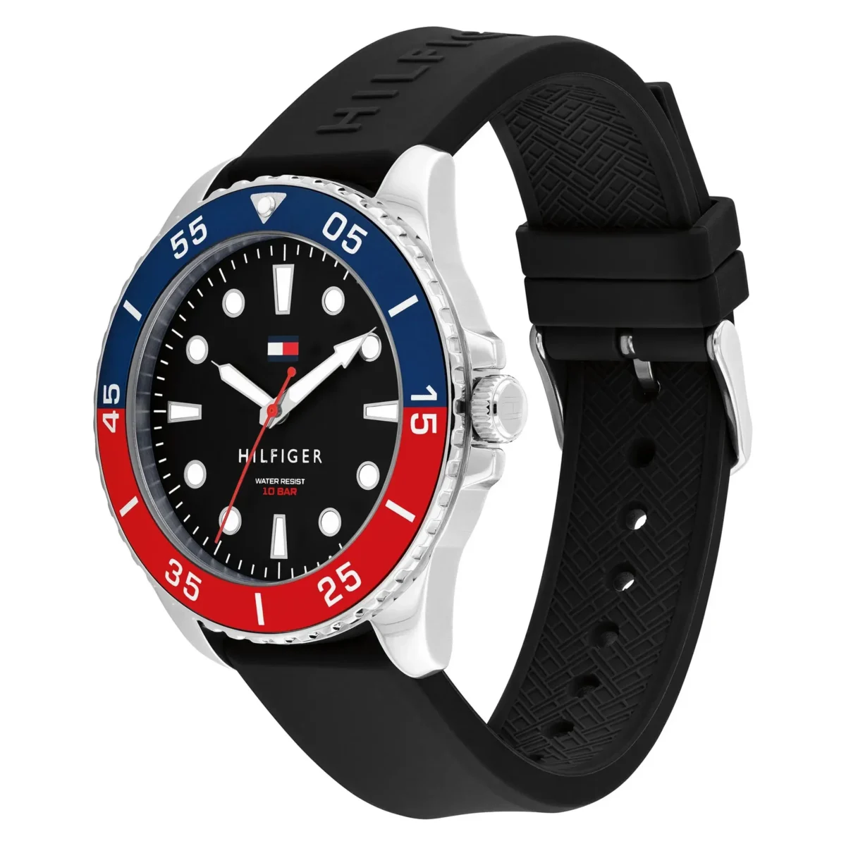 ⁦Tommy Hilfiger 1792201 Black Dial Black Silicone Strap Watch For Men⁩ - الصورة ⁦3⁩