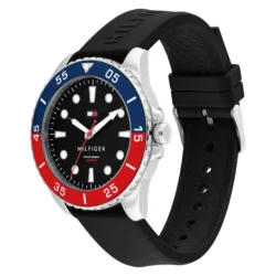 ⁦Tommy Hilfiger 1792201 Black Dial Black Silicone Strap Watch For Men⁩ - الصورة ⁦3⁩