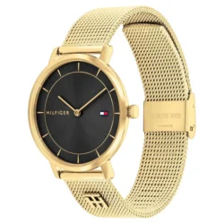 ⁦Tommy Hilfiger Women’s Gold Mesh Watch – Black Dial Elegant Slim Design | Model 1782739⁩ - الصورة ⁦3⁩