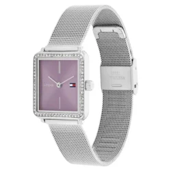⁦Tommy Hilfiger Women’s Stainless Steel Mesh Watch – Purple Dial, Crystal Accents (1782790)⁩ - الصورة ⁦3⁩