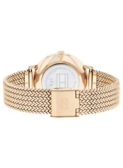 ⁦Tommy Hilfiger Women’s Rose Gold Stainless Steel Mesh Watch – Champagne Dial, Crystal Accents (1782603)⁩ - الصورة ⁦4⁩