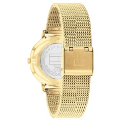 ⁦Tommy Hilfiger Women’s Gold Mesh Watch – Black Dial Elegant Slim Design | Model 1782739⁩ - الصورة ⁦4⁩