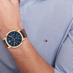 ⁦Tommy Hilfiger Morrison Men’s Leather Quartz Watch – Blue Dial, Brown Strap (1710526)⁩ - الصورة ⁦4⁩