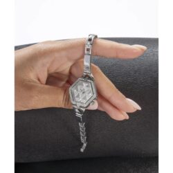 ⁦Guess GW0680L1 Women’s Silver Stainless Steel Watch – 28mm Hexagon Analog with Crystal Details⁩ - الصورة ⁦5⁩