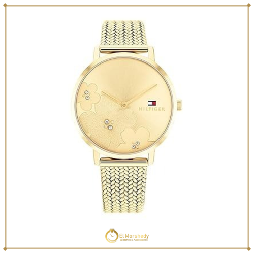 Tommy Hilfiger Women’s Champagne Dial Thin Gold & Steel Stainless Steel Mesh Watch – 1782606 [frame:v1]