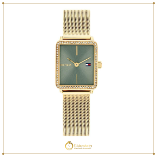 Tommy Hilfiger Women’s Gold Stainless Steel Mesh Watch – Green Dial, Crystal Accents (1782791) [frame:v1]