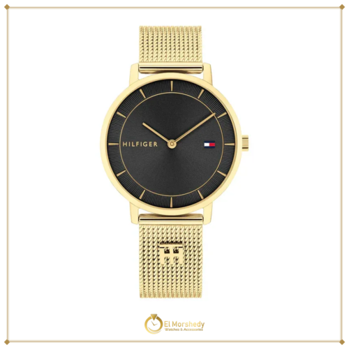 Tommy Hilfiger Women’s Gold Mesh Watch – Black Dial Elegant Slim Design | Model 1782739 [frame:v1]