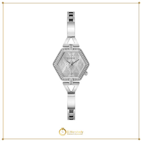Guess GW0680L1 Women’s Silver Stainless Steel Watch – 28mm Hexagon Analog with Crystal Details [frame:v1]