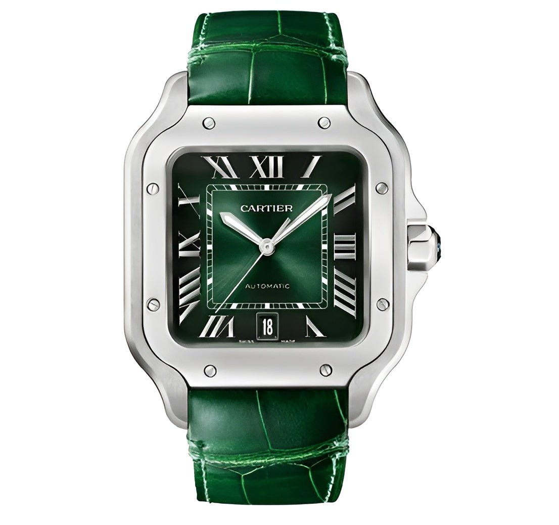 1000118260_a0b03cad-79e4-411f-a5b3-4319cc222884_1.jpg Cartier Santos Men’s leather strap Green Dial 40mm - الصورة 1