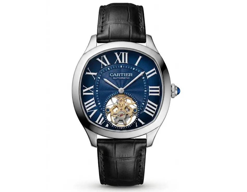 417826586116a4136333489c7_41966596_c_ffffff-fefefe-fdfdfd-3.png Cartier Drive 42mm Tourbillon Steel – Blue Dial – Leather Strap - الصورة 1