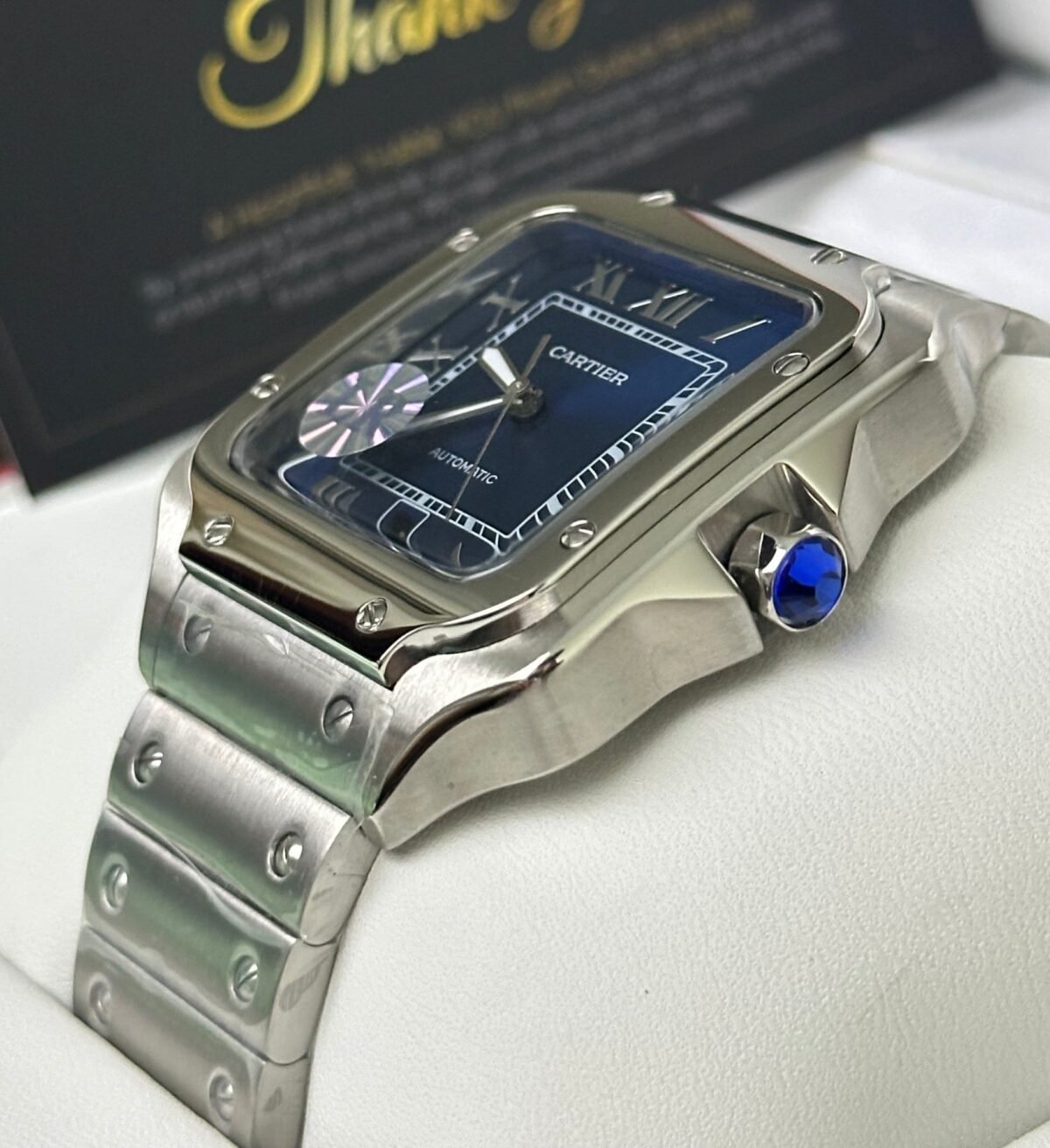 ⁦Cartier Santos Blue Dial Stainless Steel Automatic 40mm⁩ - الصورة ⁦3⁩