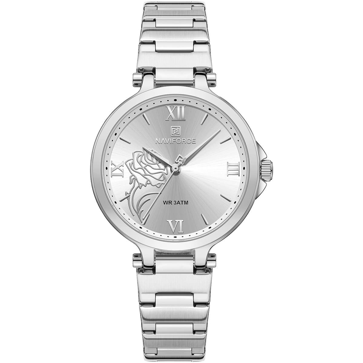imgi_16_nf5060-s-w-naviforce-watch-wr-3atm-women-flower-white-dial-metal-stainless-steel-silver-strap-quartz-battery-analog-three-hand-for-dream ساعة نافي فورس للنساء NF5060-S-W - الصورة 1