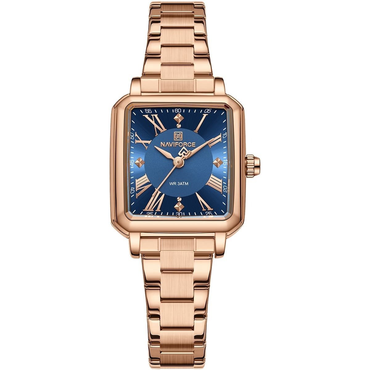 imgi_16_nf5065-rg-be-naviforce-watch-wr-3atm-women-square-blue-dial-metal-stainless-steel-rose-gold-strap-quartz-battery-analog-three-hand-for-dream ساعة نافي فورس للنساء NF5065-RG-BE - الصورة 1