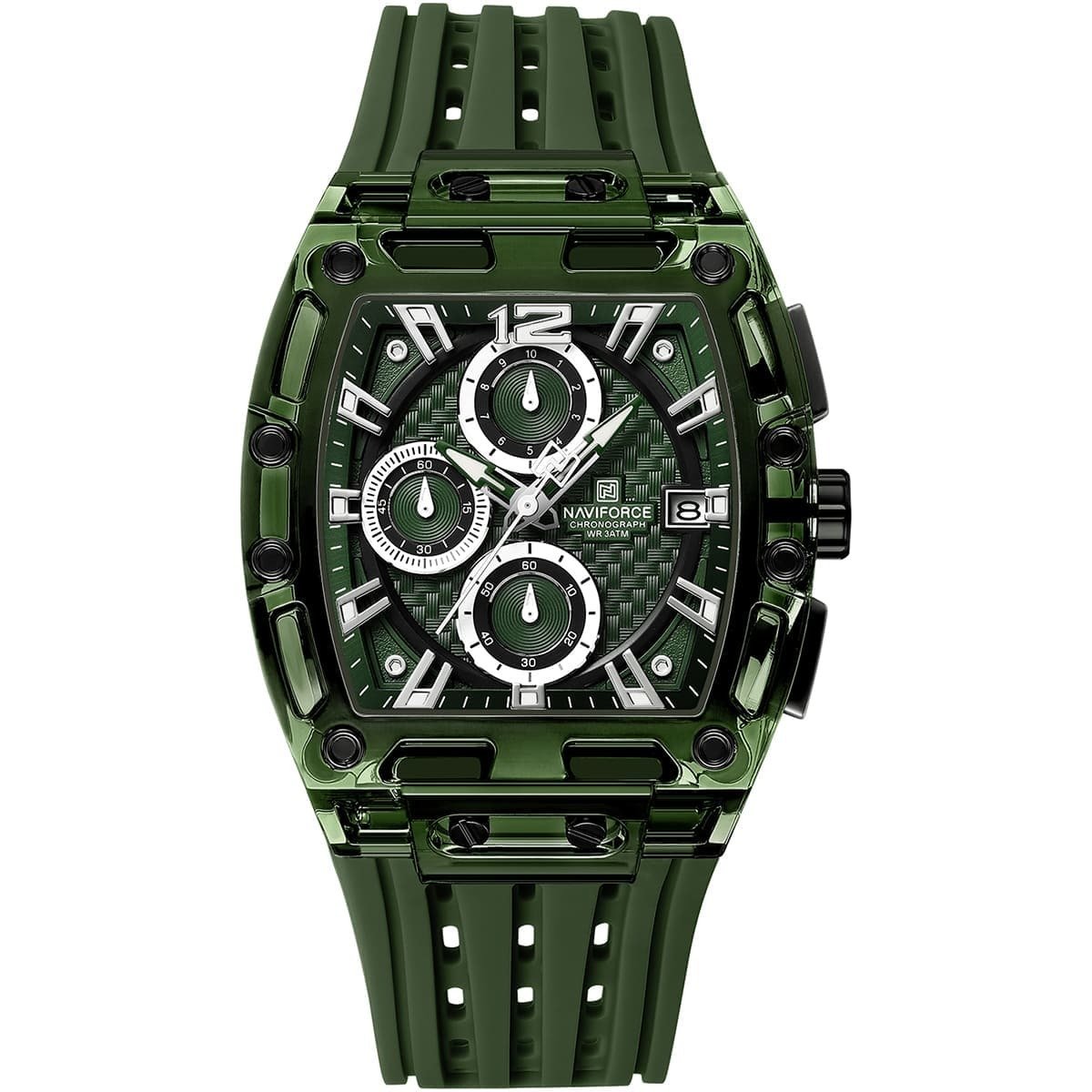 imgi_16_nf7105-gn-gn-gn-naviforce-watch-chronograph-wr-3atm-men-green-dial-rubber-strap-quartz-battery-square-analog-for-dream ساعة نافي فورس للرجال NF7105-GN-GN-GN - الصورة 1