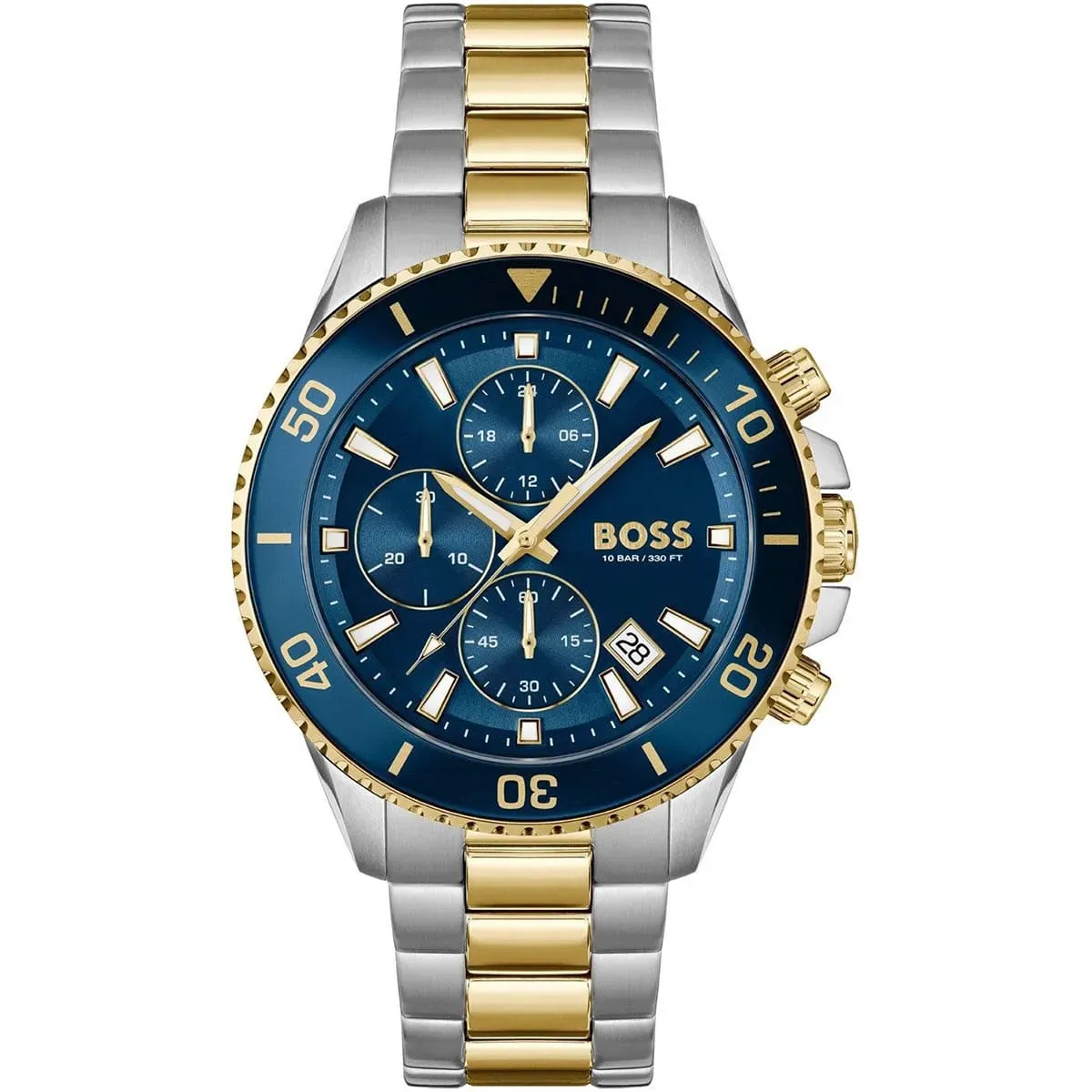 imgi_37_1514257-hugo-boss-watch-10bar-330ft-men-two-tone-blue-dial-stainless-steel-metal-silver-gold-strap-quartz-battery-analog-chronograph-admiral ساعة هوجو بوس للرجال 1514257 - الصورة 1