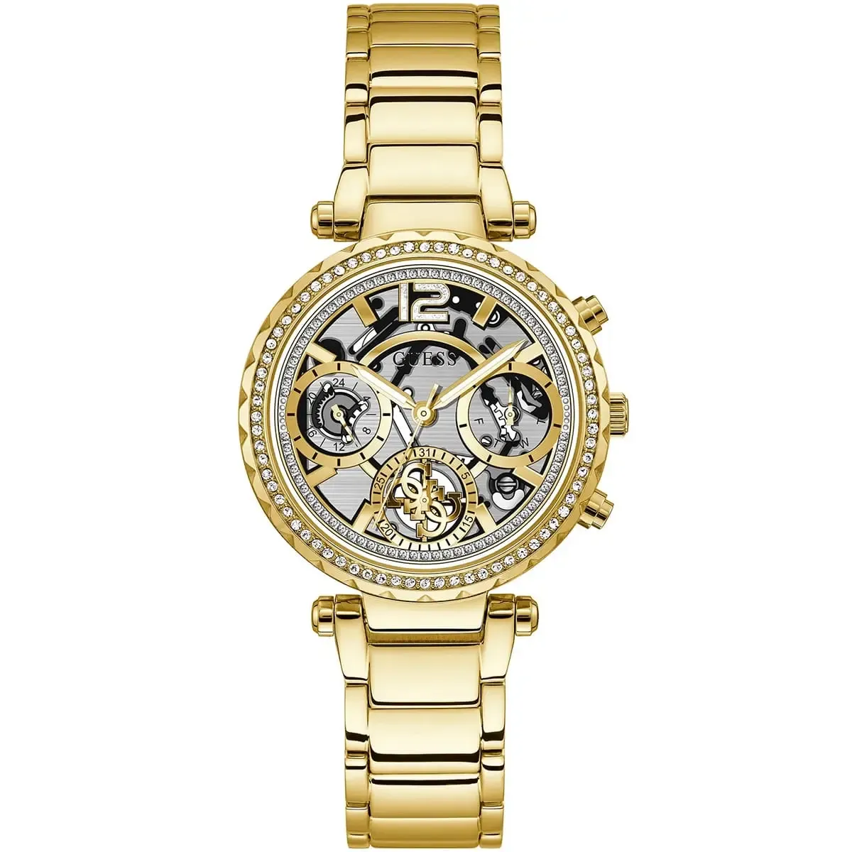 imgi_3_gw0403l2-guess-watch-women-silver-dial-metal-stainless-steel-gold-strap-quartz-battery-analog-solstice ساعة جيس للنساء GW0403L2 - الصورة 1
