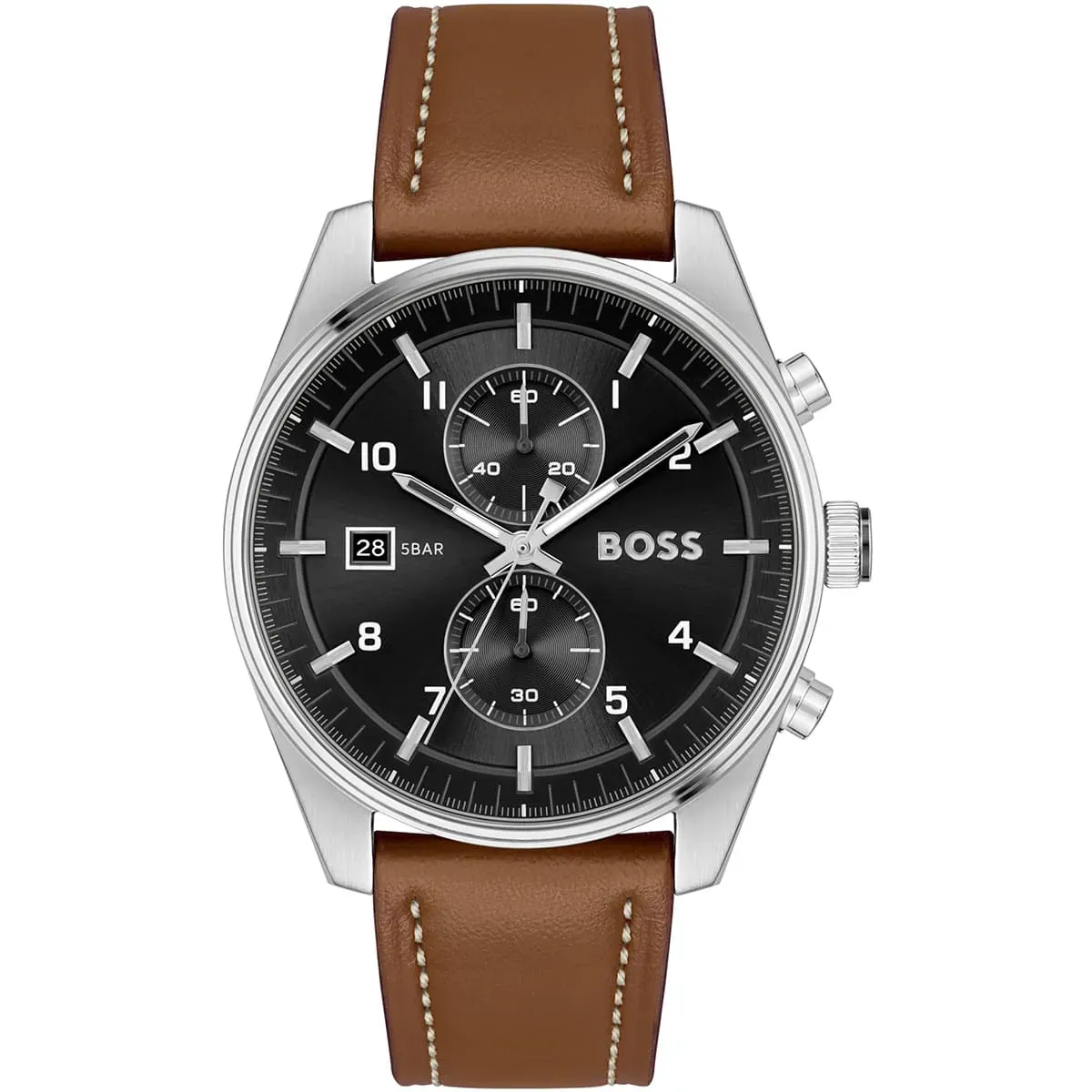 imgi_40_1514161-hugo-boss-watch-5bar-men-black-dial-leather-brown-strap-quartz-battery-analog-chronograph-skytraveller ساعة هوجو بوس للرجال 1514161 - الصورة 1