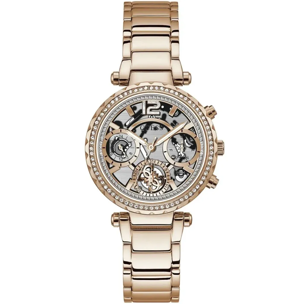imgi_53_gw0403l3-guess-watch-women-silver-dial-metal-stainless-steel-rose-gold-strap-quartz-battery-analog-solstice-1024×1024 ساعة جيس للنساء GW0403L3 - الصورة 1