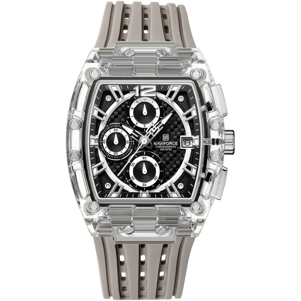 imgi_54_nf7105-s-b-gy-naviforce-watch-chronograph-wr-3atm-men-black-dial-rubber-gray-strap-quartz-battery-square-analog-for-dream-1024x1024 ساعة نافي فورس للرجال NF7105-S-B-GY - الصورة 1